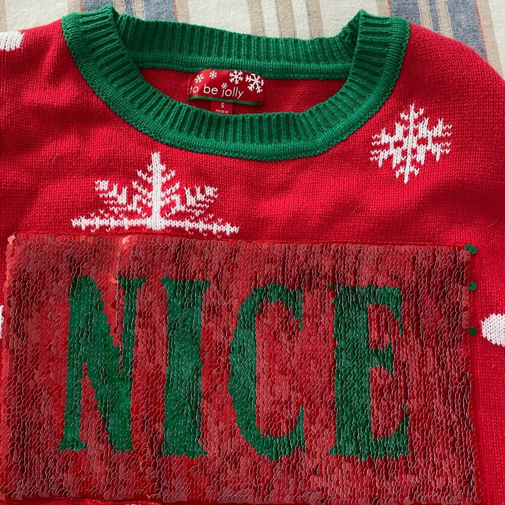 Naughty & Nice Reversible Sequin Christmas Sweater,Made by "to be jolly", size S